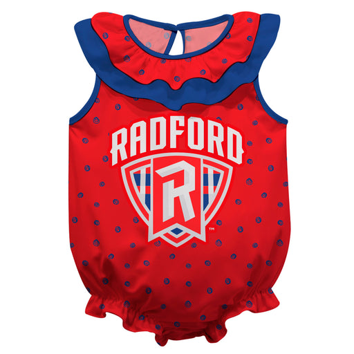 Radford Highlanders Swirls Red Sleeveless Ruffle Onesie Logo Bodysuit