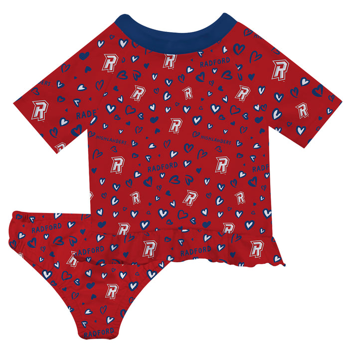 Radford University Highlanders Vive La Fete All Over Logo Red Long Sleeve Bikini Set