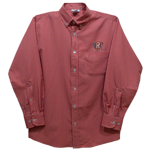 Radford University Highlanders Embroidered Red Cardinal Gingham Long Sleeve Button Down