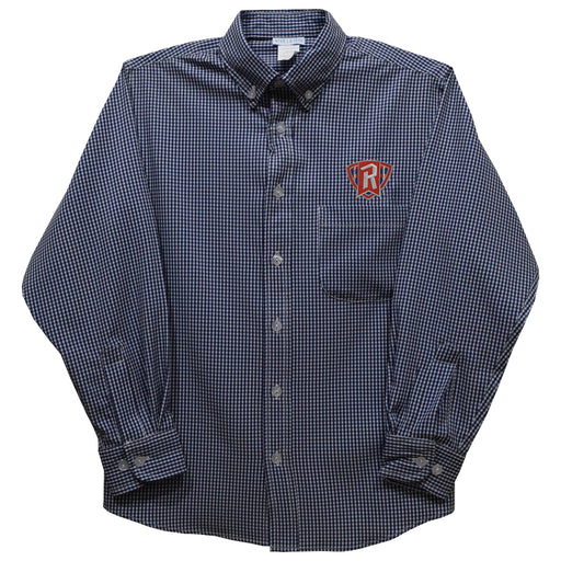 Radford University Highlanders Embroidered Navy Gingham Long Sleeve Button Down Shirt
