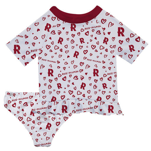 Rose Hulman Fightin' Engineers Vive La Fete All Over Logo White Long Sleeve Bikini Set