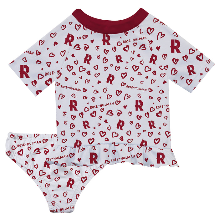 Rose Hulman Fightin' Engineers Vive La Fete All Over Logo White Long Sleeve Bikini Set