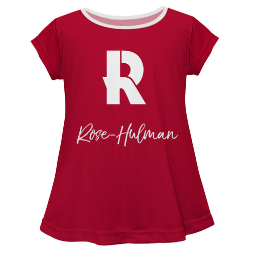 Rose Hulman Fightin' Engineers Vive La Fete Girls Game Day Short Sleeve Maroon Top with School Logo and Name