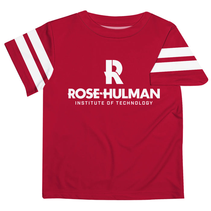 Rose Hulman Fightin' Engineers Vive La Fete Boys Game Day Maroon Short Sleeve Tee with Stripes on Sleeves
