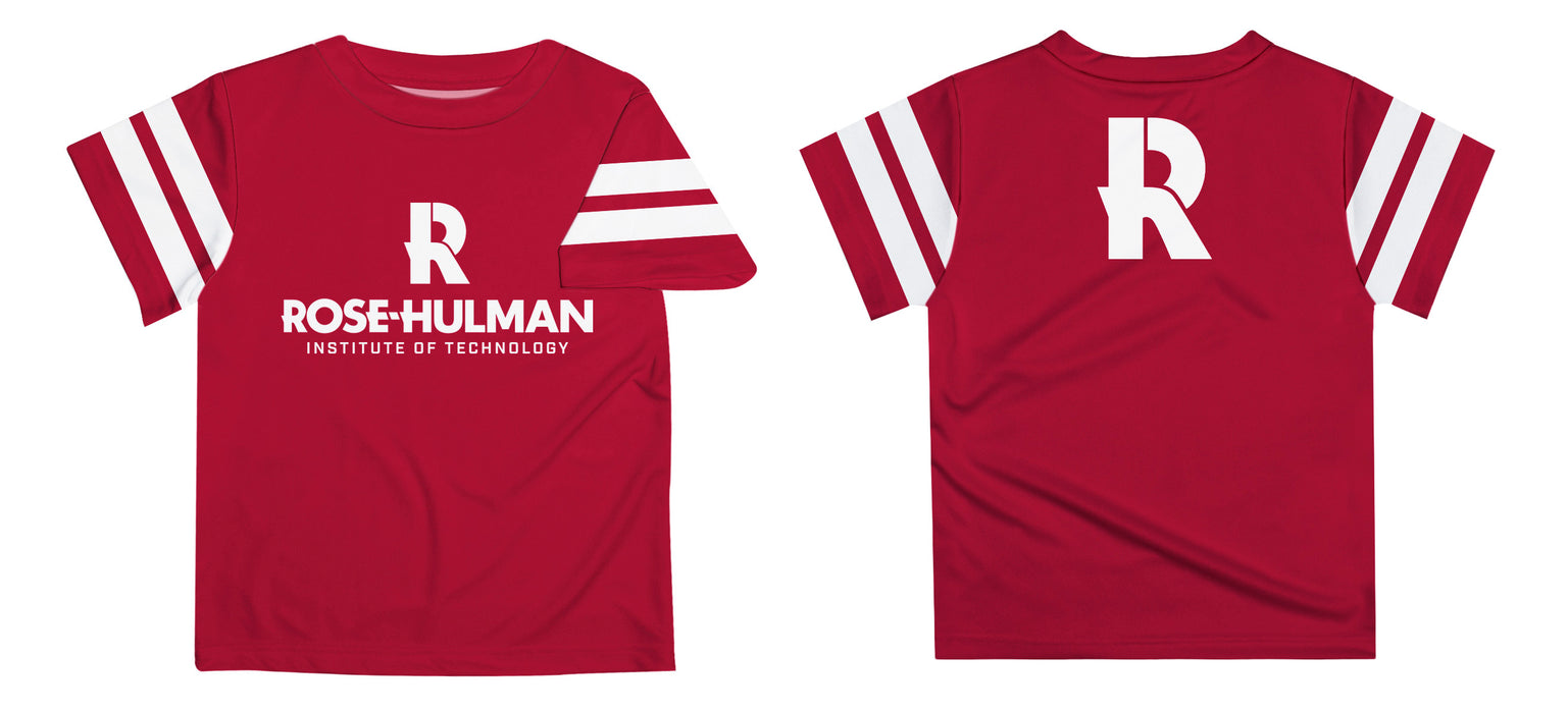 Rose Hulman Fightin' Engineers Vive La Fete Boys Game Day Maroon Short Sleeve Tee with Stripes on Sleeves - Vive La Fête - Online Apparel Store