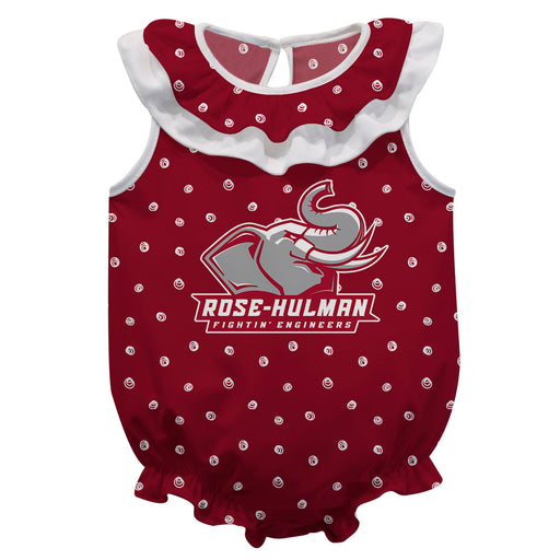Rose Hulman Fightin' Engineers Swirls Maroon Sleeveless Ruffle Onesie Logo Bodysuit