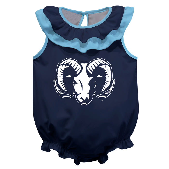 Rhode Island Rams Navy Sleeveless Ruffle Onesie Logo Bodysuit by Vive La Fete