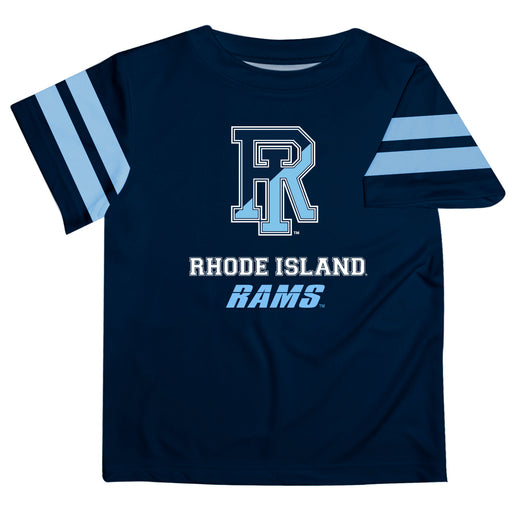 Rhode Island Rams Vive La Fete Boys Game Day Navy Short Sleeve Tee with Stripes on Sleeves - Vive La Fête - Online Apparel Store