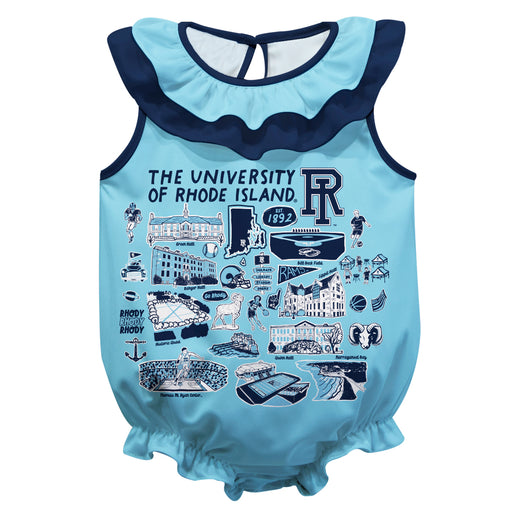 Rhode Island Rams  Light Blue Hand Sketched Vive La Fete Impressions Artwork Sleeveless Ruffle Onesie Bodysuit