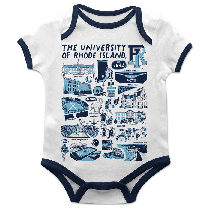 Rhode Island Rams Hand Sketched Vive La Fete Impressions Artwork Infant White Short Sleeve Onesie Bodysuit