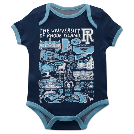 Rhode Island Rams Hand Sketched Vive La Fete Impressions Artwork Infant Navy Short Sleeve Onesie Bodysuit