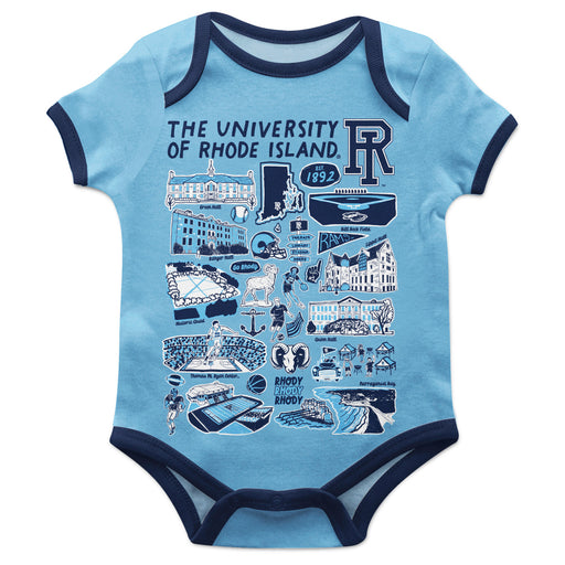 Rhode Island Rams Hand Sketched Vive La Fete Impressions Artwork Infant Light Blue Short Sleeve Onesie Bodysuit