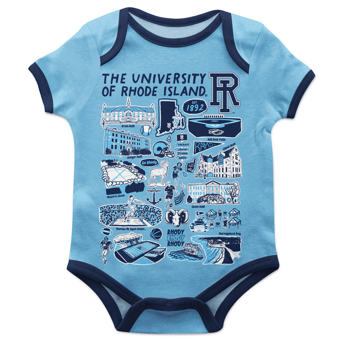 Rhode Island Rams Hand Sketched Vive La Fete Impressions Artwork Infant Light Blue Short Sleeve Onesie Bodysuit