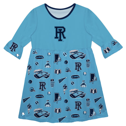 Rhode Island Rams 3/4 Sleeve Solid Light Blue Repeat Print Hand Sketched Vive La Fete Impressions Artwork on Skirt