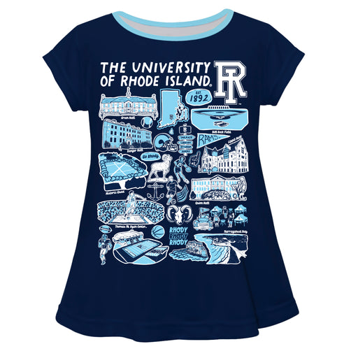 Rhode Island Rams Hand Sketched Vive La Fete Impressions Artwork Navy Short Sleeve Top