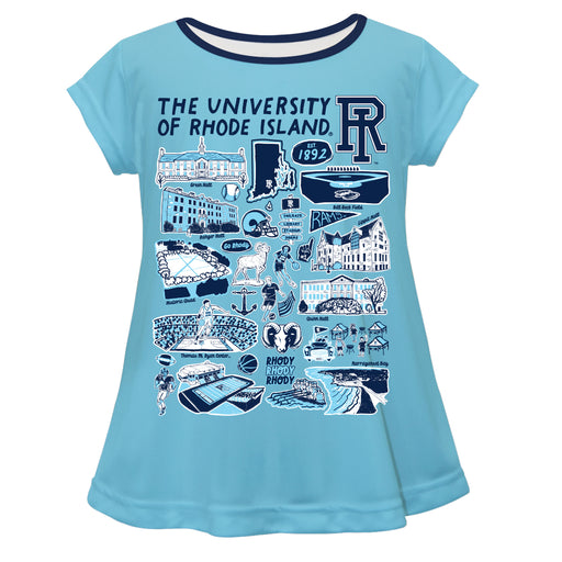 Rhode Island Rams Hand Sketched Vive La Fete Impressions Artwork Light Blue Short Sleeve Top