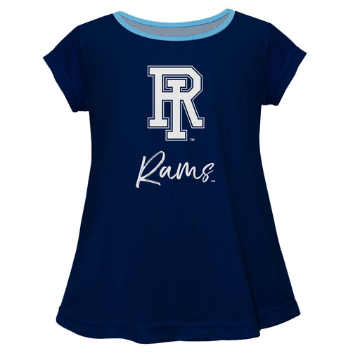 Rhode Island Rams Vive La Fete Girls Game Day Short Sleeve Navy Top with School Logo and Name