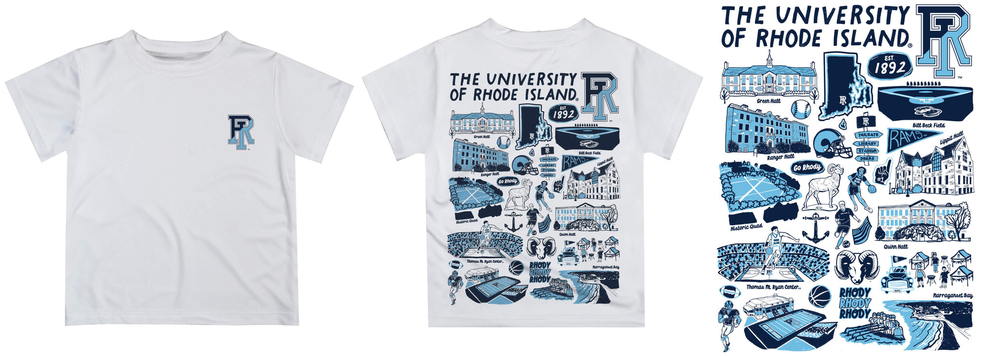 Rhode Island Rams Hand Sketched Vive La Fete Impressions Artwork Boys Navy Short Sleeve Tee Shirt - Vive La Fête - Online Apparel Store