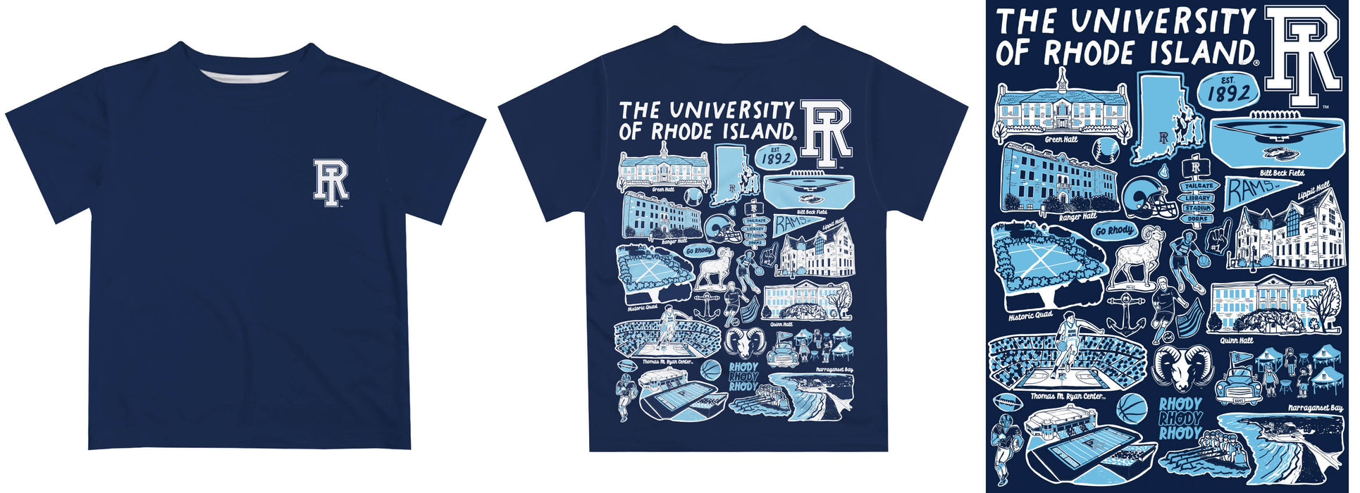 Rhode Island Rams Hand Sketched Vive La Fete Impressions Artwork Boys Navy Short Sleeve Tee Shirt - Vive La Fête - Online Apparel Store