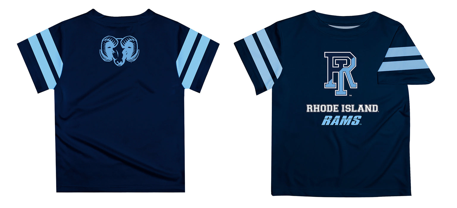 Rhode Island Rams Vive La Fete Boys Game Day Navy Short Sleeve Tee with Stripes on Sleeves - Vive La Fête - Online Apparel Store