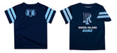 Rhode Island Rams Vive La Fete Boys Game Day Navy Short Sleeve Tee with Stripes on Sleeves - Vive La Fête - Online Apparel Store