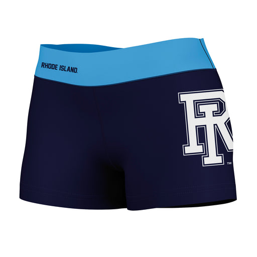 Rhode Island Rams Vive La Fete Logo on Thigh & Waistband Navy Blue Women Yoga Booty Workout Shorts 3.75 Inseam