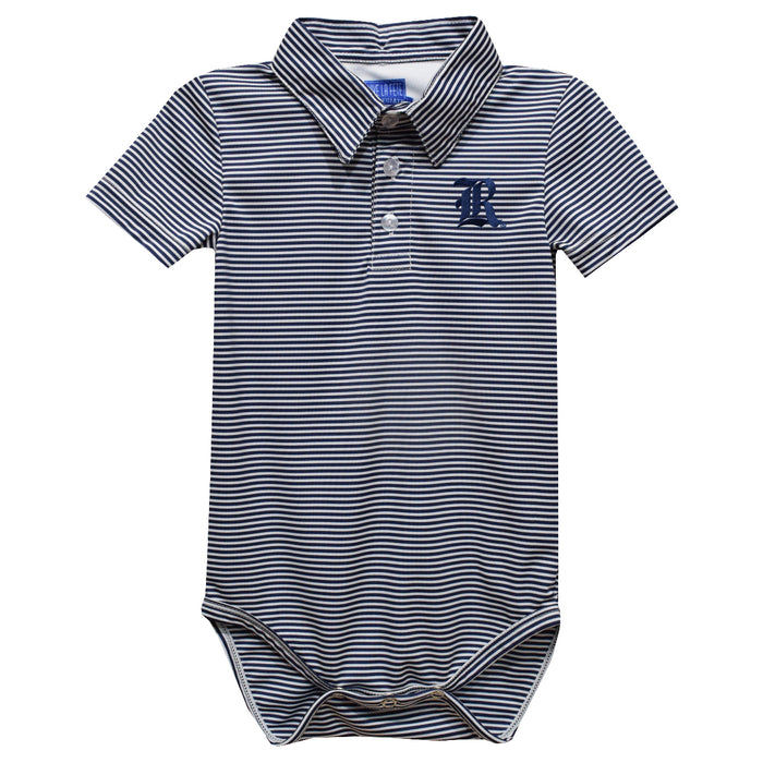 Rice University Owls Embroidered Navy Stripe Knit Polo Onesie