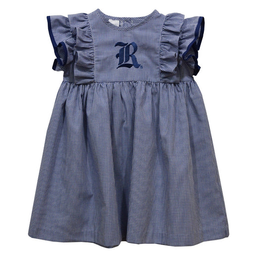 Rice University Owls Embroidered Navy Gingham Ruffle Dress