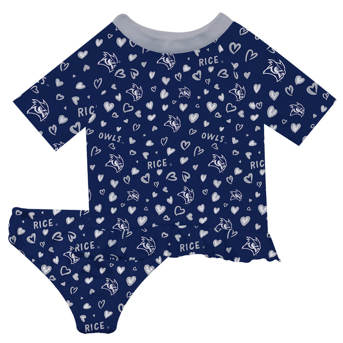 Rice University Owls Vive La Fete All Over Logo Blue Long Sleeve Bikini Set