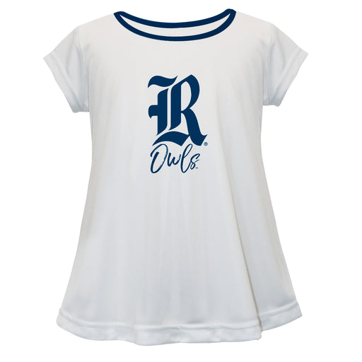 Rice Owls Vive La Fete Girls Game Day Short Sleeve White Top with School Logo and Name