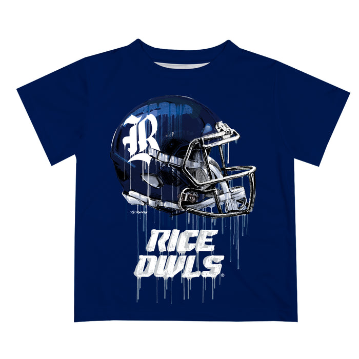 Rice University Owls Original Dripping Football Helmet Blue T-Shirt by Vive La Fete
