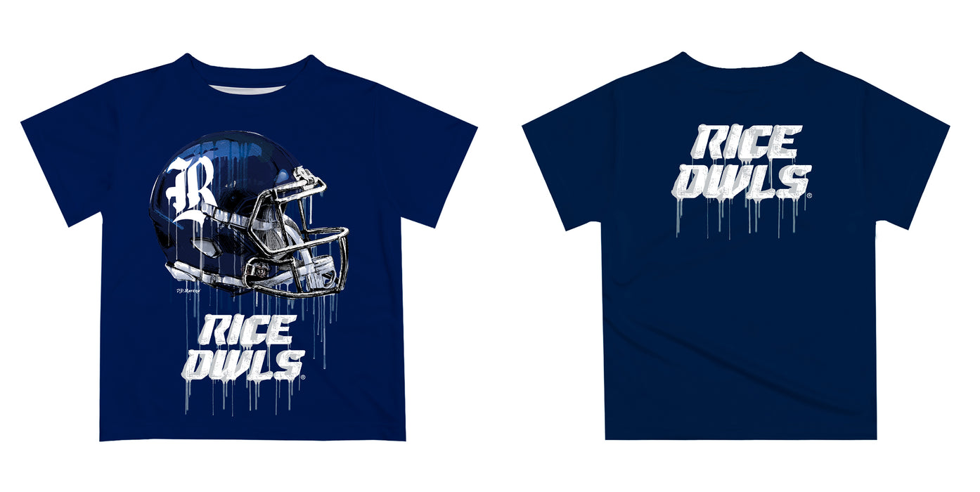 Rice University Owls Original Dripping Football Helmet Blue T-Shirt by Vive La Fete - Vive La Fête - Online Apparel Store