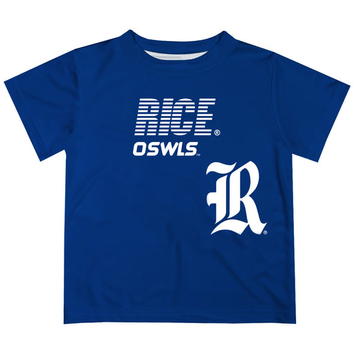 Rice Owls Solid Stripped Logo Blue Short Sleeve Tee Shirt - Vive La Fête - Online Apparel Store