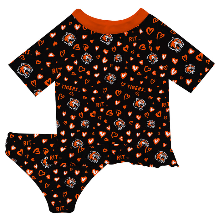 Rochester Institute of Technology Tigers, RIT Tigers Vive La Fete All Over Logo Black Long Sleeve Bikini Set