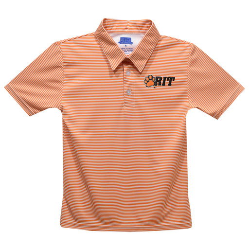 Rochester Institute of Technology Tigers, RIT Tigers Embroidered Orange Stripes Short Sleeve Polo Box Shirt