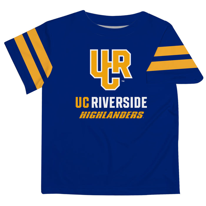 UC Riverside The Highlanders UCR Vive La Fete Boys Game Day Blue Short Sleeve Tee with Stripes on Sleeves - Vive La Fête - Online Apparel Store