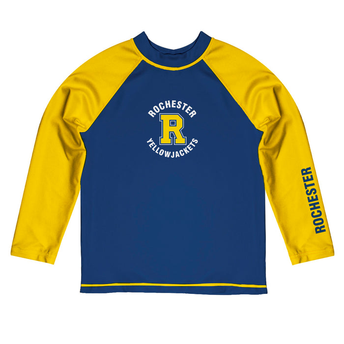 Rochester Yellowjackets Vive La Fete Logo Blue Yellow Long Sleeve Raglan Rashguard