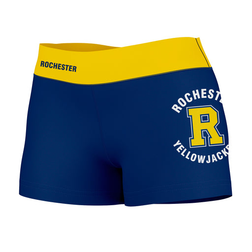 Rochester Yellowjackets Vive La Fete Logo on Thigh & Waistband Blue Yellow Women Yoga Booty Workout Shorts 3.75 Inseam