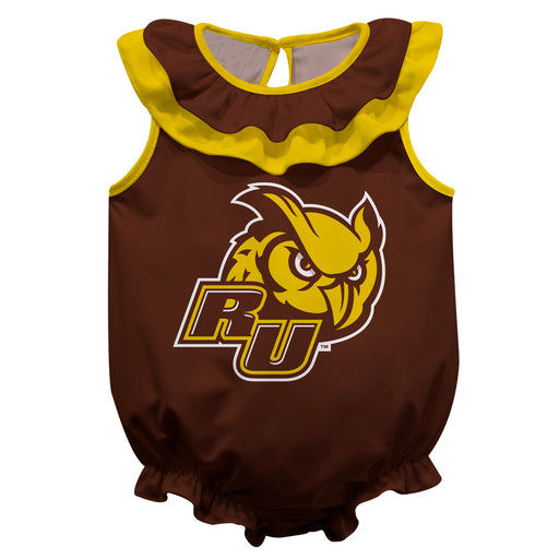Rowan University Profs RU Brown Sleeveless Ruffle Onesie Logo Bodysuit by Vive La Fete