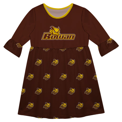 Rowan Profs Vive La Fete Girls Game Day 3/4 Sleeve Solid Brown All Over Logo on Skirt