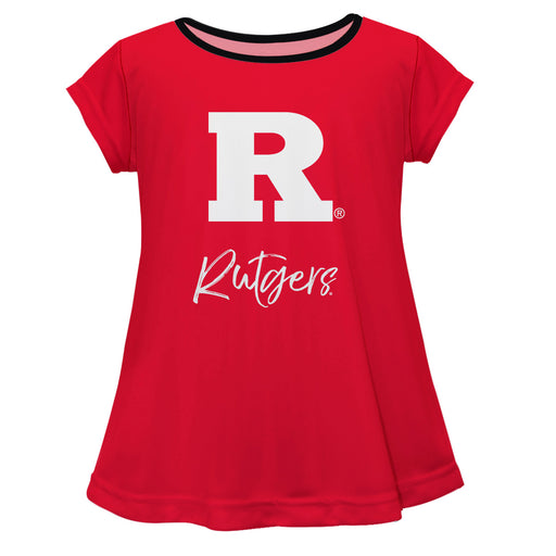 Rutgers State University Scarlet Knights Vive La Fete Girls Game Day Short Sleeve Red Top with School Logo and Name