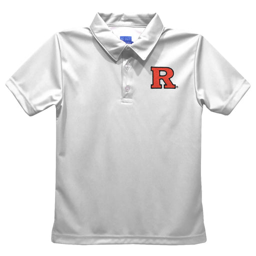 Rutgers State University Scarlet Knights Embroidered White Short Sleeve Polo Box Shirt
