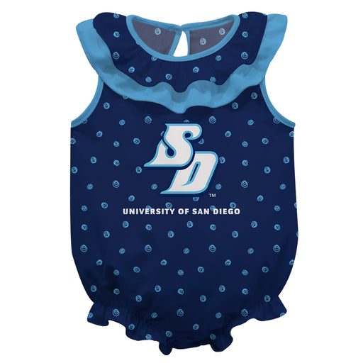 San Diego Toreros Swirls Blue Sleeveless Ruffle Onesie Logo Bodysuit