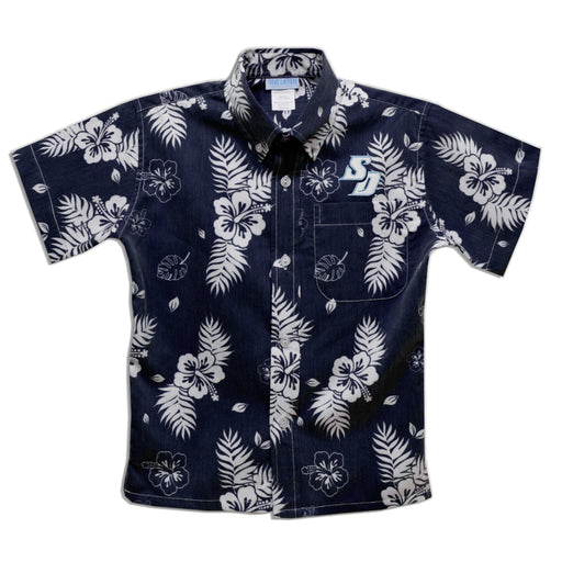 San Diego Toreros Navy Hawaiian Short Sleeve Button Down Shirt