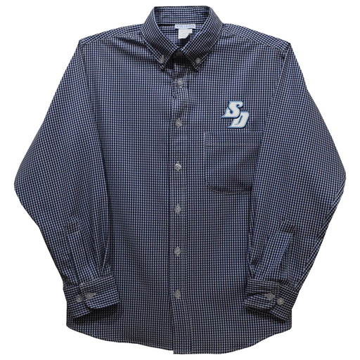 San Diego Toreros Embroidered Navy Gingham Long Sleeve Button Down