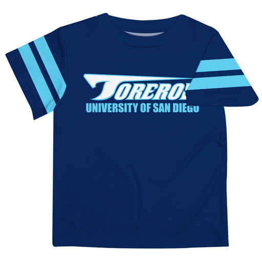 San Diego Toreros Vive La Fete Boys Game Day Blue Short Sleeve Tee with Stripes on Sleeves