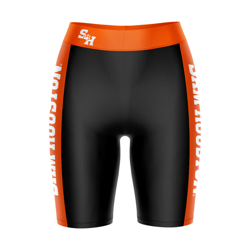 Sam Houston Bearcats Vive La Fete Game Day Logo on Waistband and Orange Stripes Black Women Bike Short 9 Inseam"