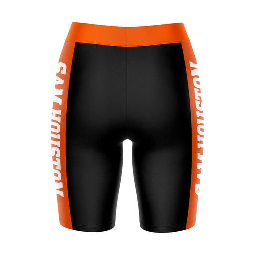 Sam Houston Bearcats Vive La Fete Game Day Logo on Waistband and Orange Stripes Black Women Bike Short 9 Inseam" - Vive La Fête - Online Apparel Store