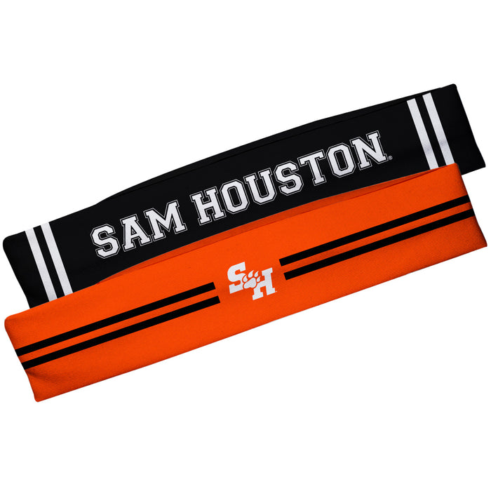 Sam Houston Bearkats Vive La Fete Girls Women Game Day Set of 2 Stretch Headbands Headbands Logo Orange and Name Black