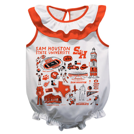 Sam Houston Bearkats  White Hand Sketched Vive La Fete Impressions Artwork Sleeveless Ruffle Onesie Bodysuit